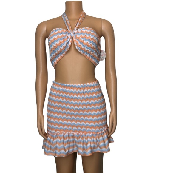 Jolie & Joy Summer Smocked Skirt Set printed peach blue white multicolor size XL - Picture 12 of 16